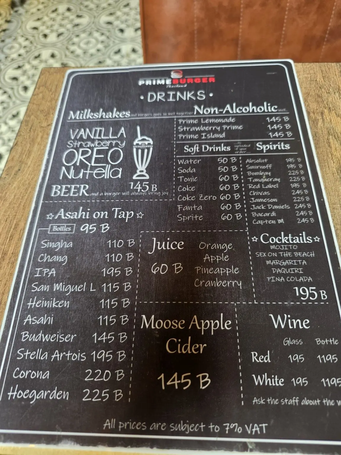 Drinks menu. โ Prime Burger, Sukhumvit, Bangkok
