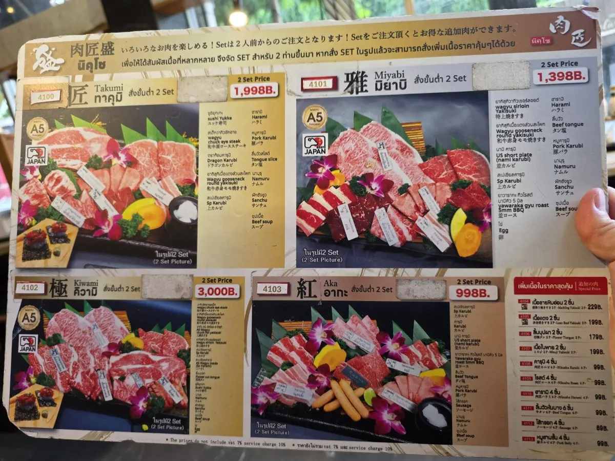 Yakiniku set menu. — Niku Sho, Sukhumvit 31, Bangkok