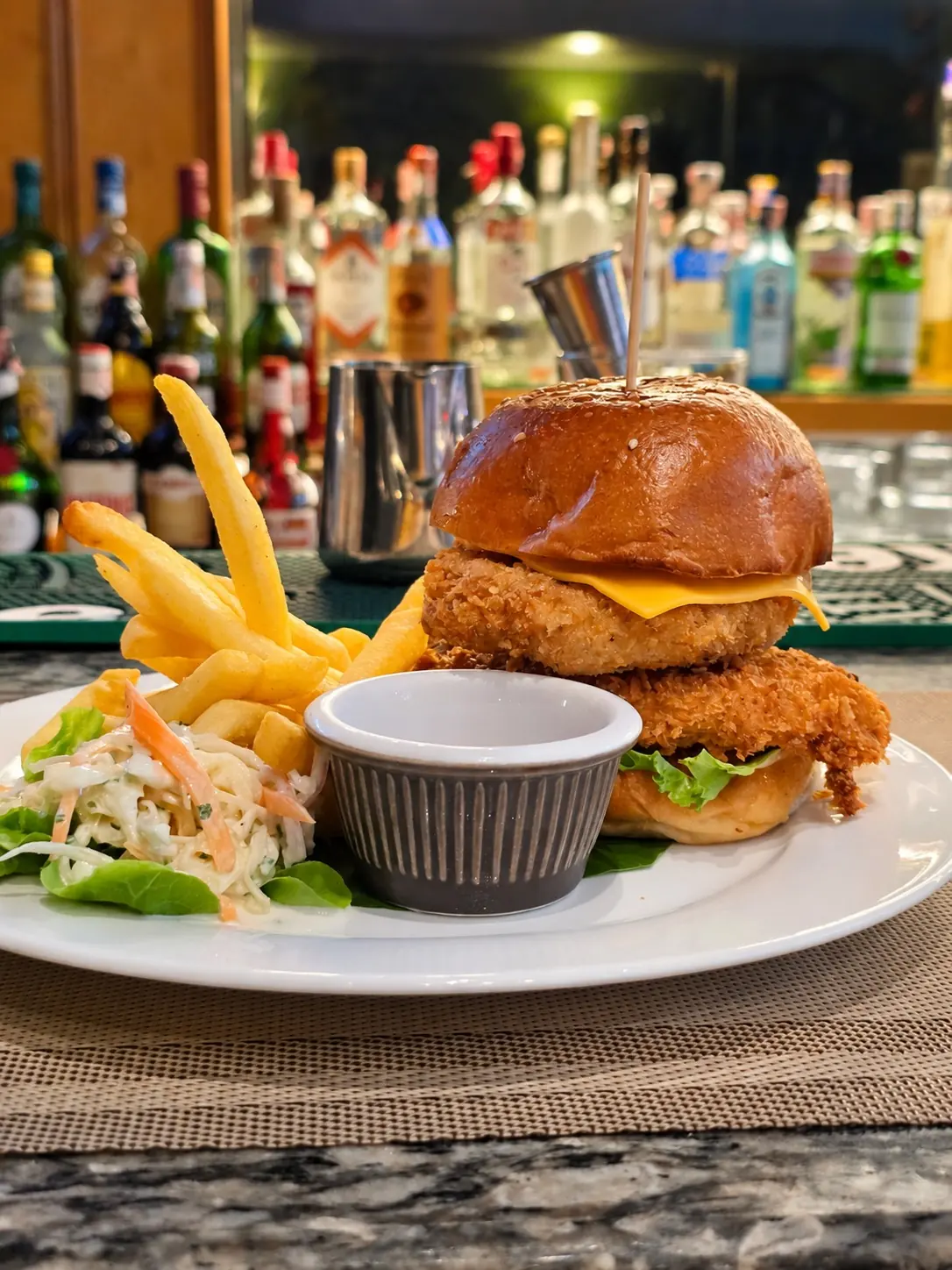一盘汉堡配薯条。🍔 — The Laughing Tiger, Phrom Phong, Bangkok