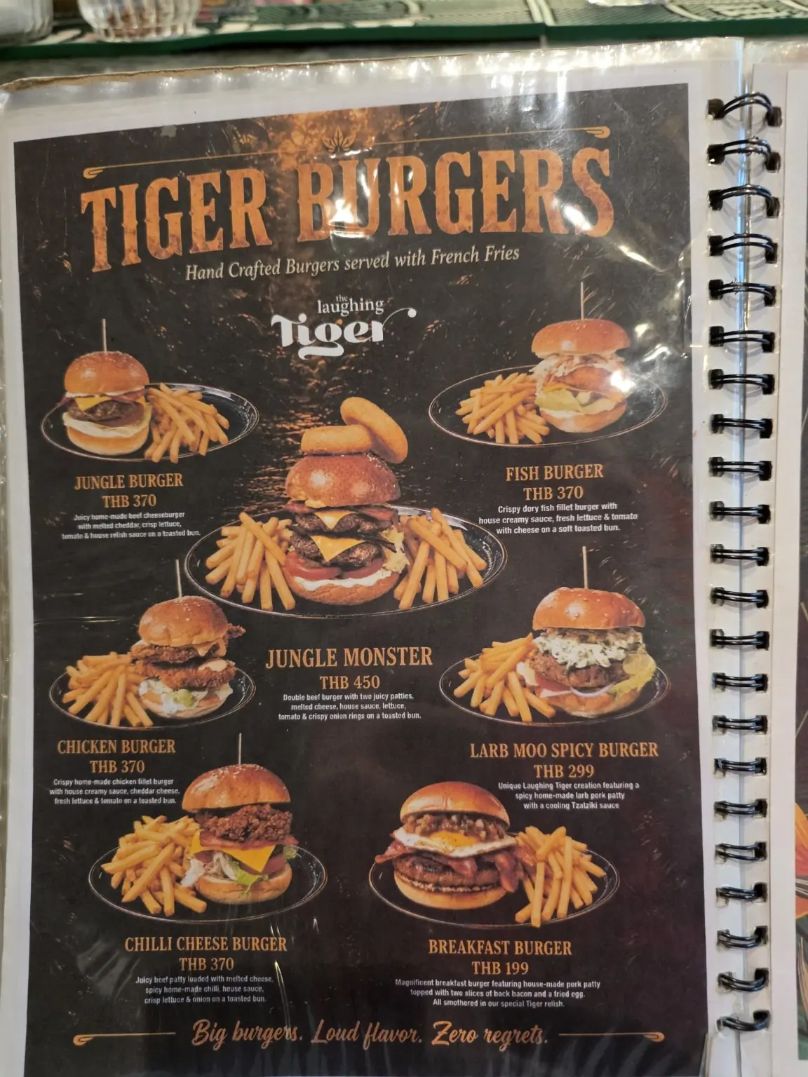 店里看到的汉堡菜单。🍔 — The Laughing Tiger, Phrom Phong, Bangkok
